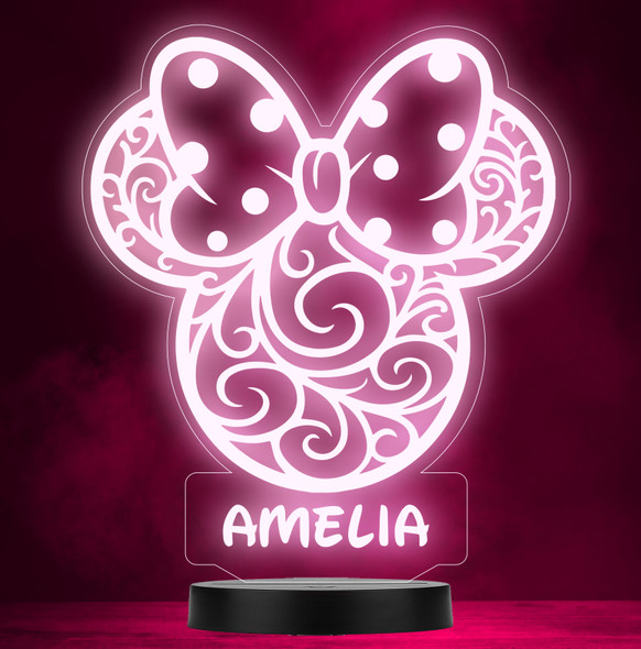 Girls Minnie Mouse Swirls Bow Personalized Gift Color Changing Lamp Night Light