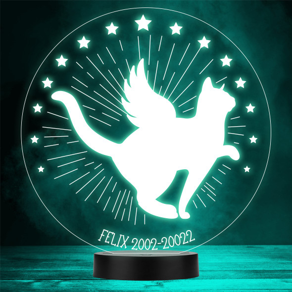 Angel Cat Pet Loss Memorial Dates Stars Personalized Gift Color Lamp Night Light