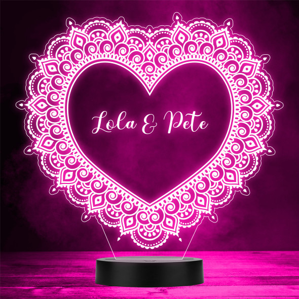 Indian Henna Tattoo Valentine's Day Personalized Gift Color Changing Lamp Night Light