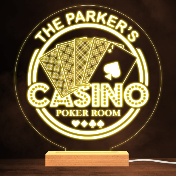 Casino Playing Cards Poker Room Round Personalized Gift Warm White Lamp Night Light