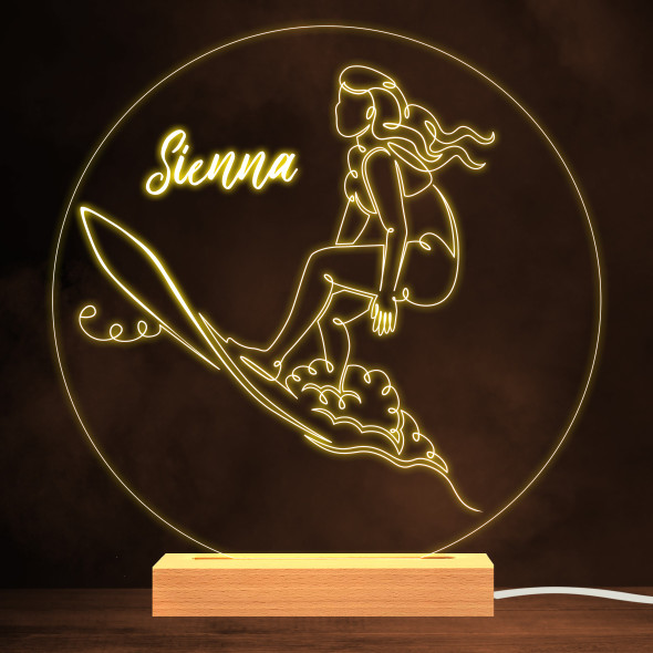 Female Surfing Sea Line Art Sports Fan Surfer Personalized Gift Lamp Night Light