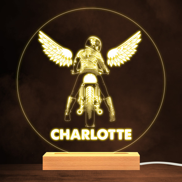 Sexy Biker Girl On Motorcycle & Wings Personalized Gift Warm White Lamp Night Light