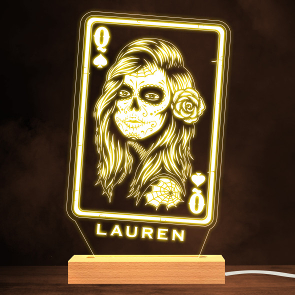 Skull Queen Of Hearts Playing Card Personalized Gift Warm White Lamp Night Light