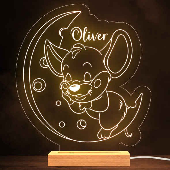 Kids Mouse Sleeping On Cheese Moon Personalized Gift Warm White Lamp Night Light