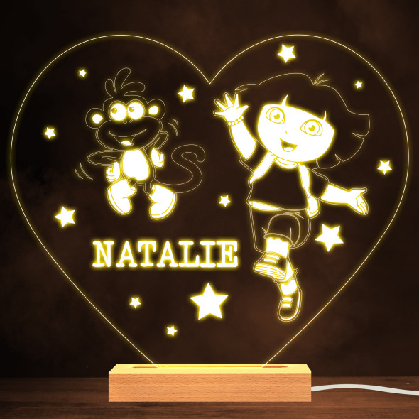 Dora the Explorer & Boots Stars Heart Kid's TV Personalized White Lamp Night Light