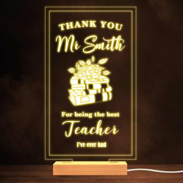 Floral Books Thank You The Best Teacher School Leavers White Lamp Night Light