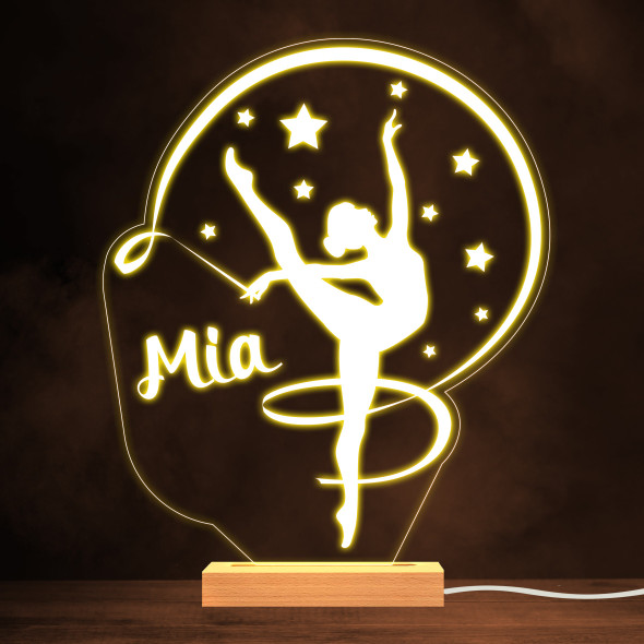 Stars Dancer Gymnast Silhouette Ribbon Gymnastics Personalized White Lamp Night Light