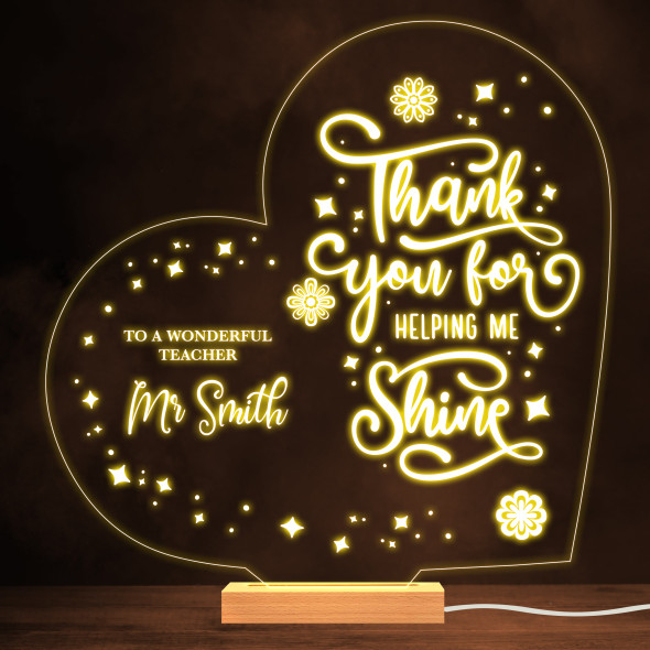 Thank You Wonderful Teacher Stars Heart School Leavers White Lamp Night Light