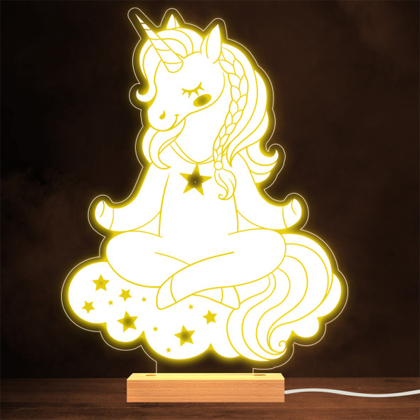 Meditating Unicorn On Cloud Stars Lamp Personalized Gift Night Light