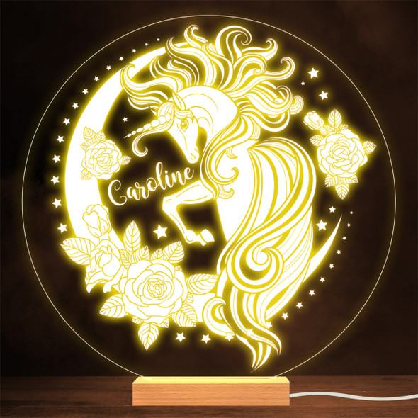 Unicorn Long Mane Moon Stars & Roses Lamp Personalized Gift Night Light