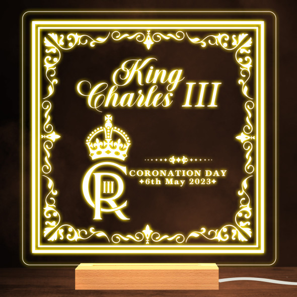 Square Emblem King Charles Coronation Souvenir Warm White Lamp Night Light