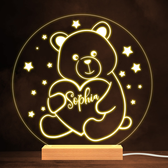 Teddy Bear Holding Heart Stars Warm White Lamp Personalized Gift Night Light