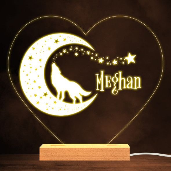 Wolf Howling At The Moon Stars Warm White Lamp Personalized Gift Night Light