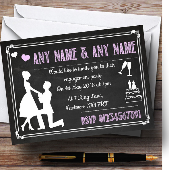 Chalkboard Pink Personalized Engagement Party Invitations