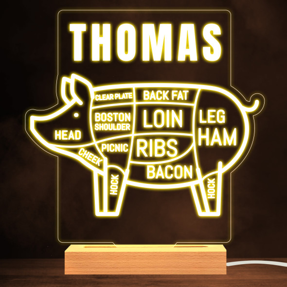 Pig Butcher Diagram Warm White Lamp Personalized Gift Night Light