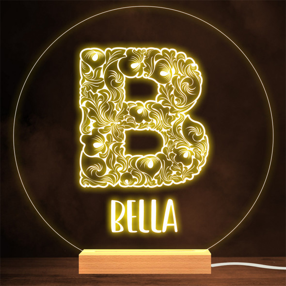 Floral Font letter Initial B Personalized Gift Lamp Night Light