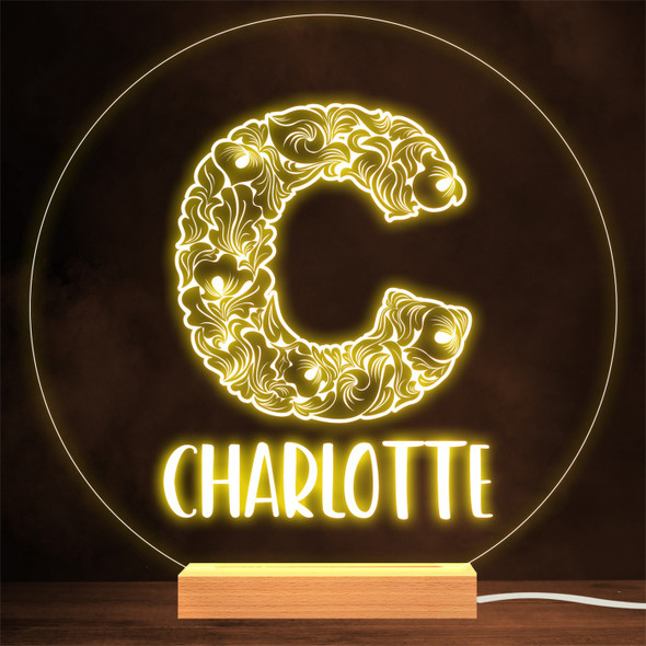 Floral Font letter Initial C Personalized Gift Lamp Night Light