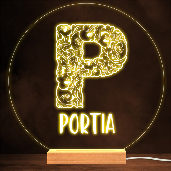 Floral Font letter Initial P Personalized Gift Lamp Night Light