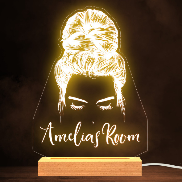 Girl Beauty Messy Bun Hair Glamour Name Room Personalized Gift Lamp Night Light