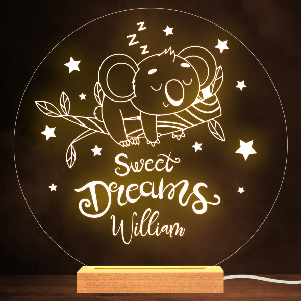 Kids Sleeping Baby Koala Round Name Personalized Gift Lamp Night Light