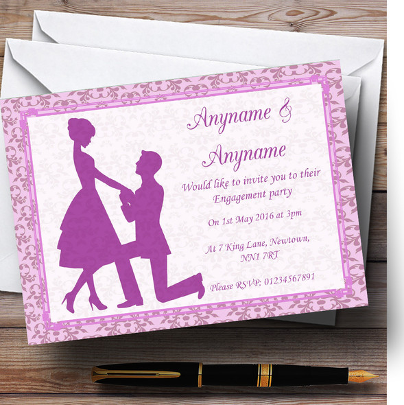 Pink Classic Vintage Personalized Engagement Party Invitations
