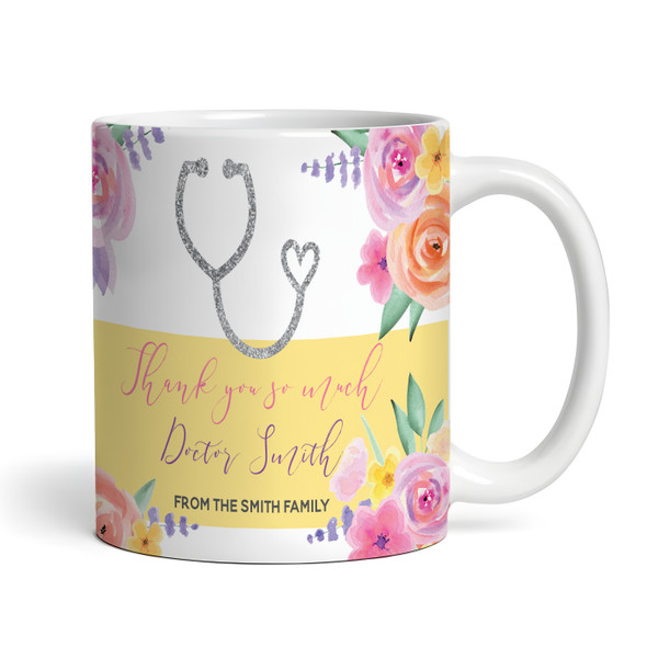 Thank You Doctor Gift Flowers Yellow Coffee Tea Cup Personalized Mug