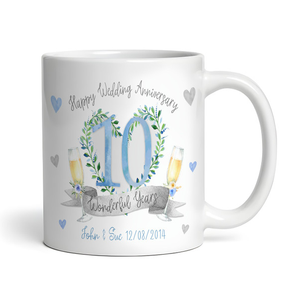 Wedding Anniversary Gift 10 Wonderful Years Painted Cheers Personalized Mug