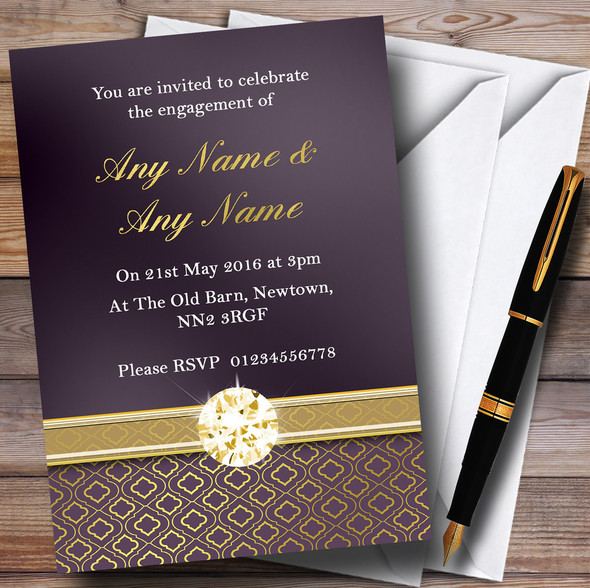 Purple Satin And Gold Personalized Engagement Party Invitations
