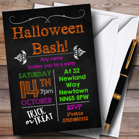 Colourful Chalk Style Personalized Halloween Party Invitations