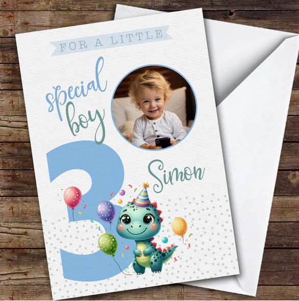 3rd Cute Baby Dinosaurs Photo Custom Personalized Birthday Card