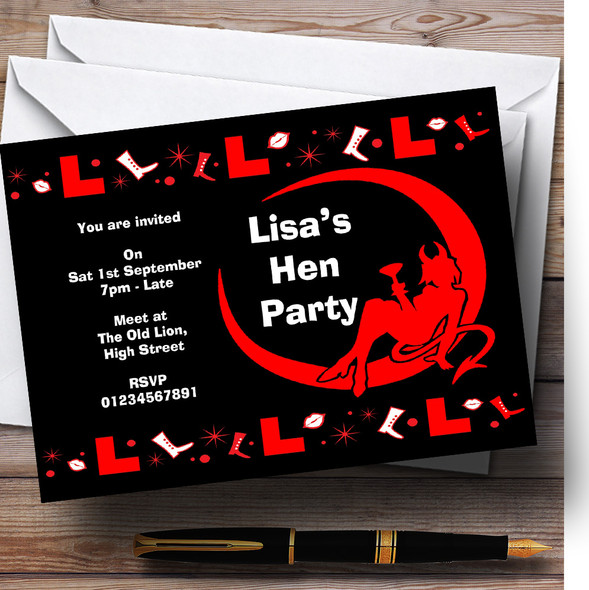 Sexy Devil Black And Red Personalized Hen Do Night Party Invitations