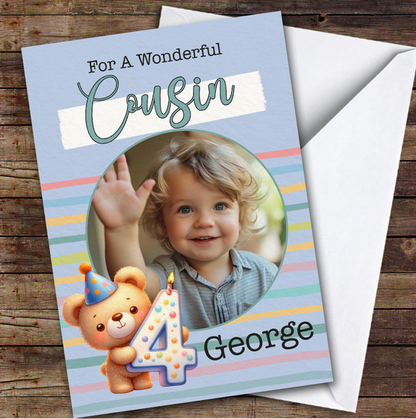 Cousin 4th Teddy Bear Photo Custom Personalized Birthday Card