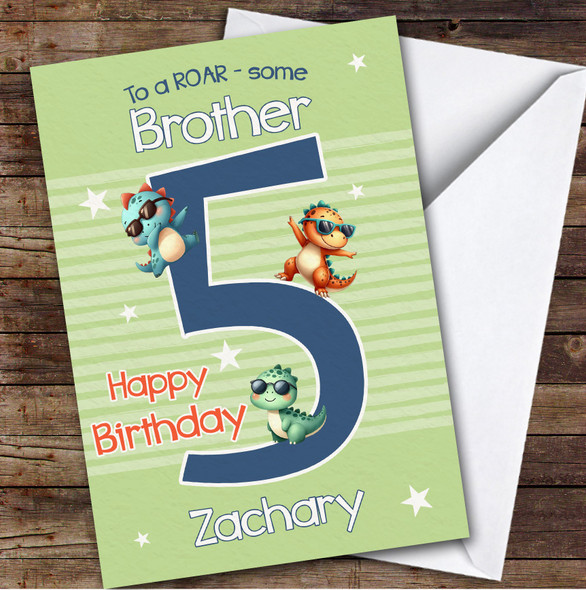 Brother 5th Cool Dinosaur Boys Custom Personalized Birthday Card