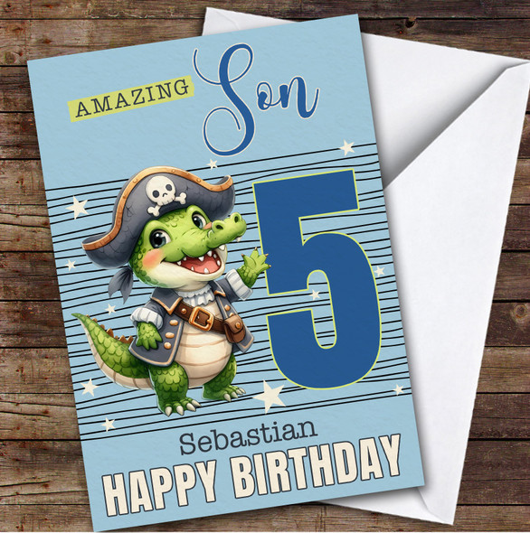 Son 5th Pirate Crocodile Boys Custom Personalized Birthday Card