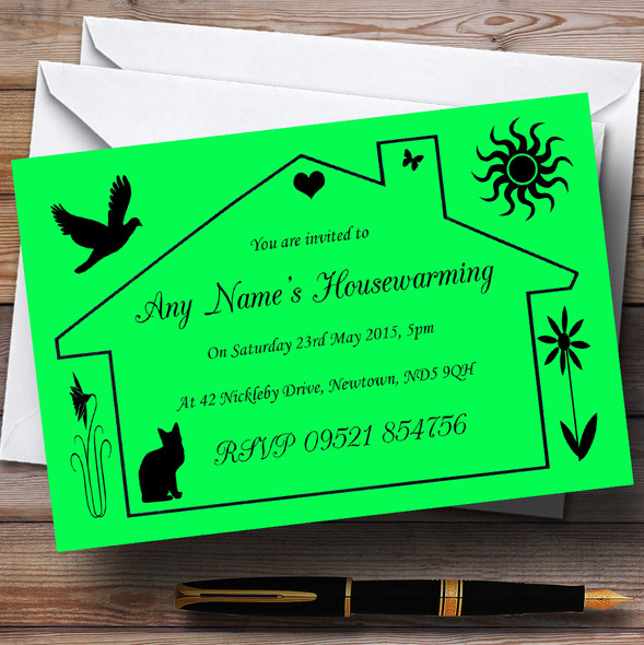 Lime Green Design Housewarming Party Personalized Invitations