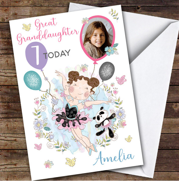 Ballerina Dancer Photo Great Granddaughter 7th Custom Personalized Birthday Card