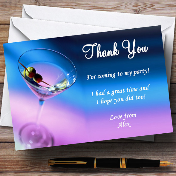 Purple Blue Martini Cocktail Personalized Party Thank You Cards