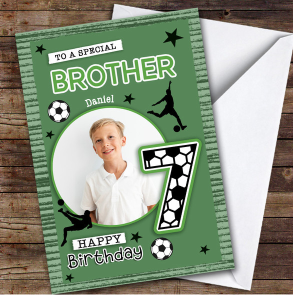 7th Brother Football Photo Boys Custom Personalized Birthday Card