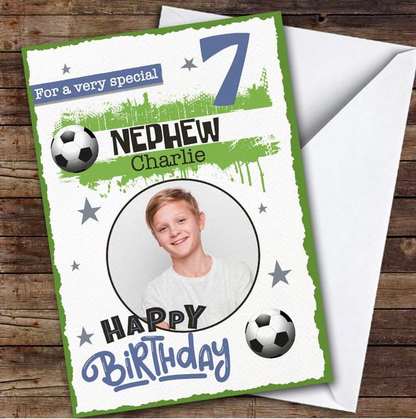 Nephew 7th Football Photo Boys Custom Personalized Birthday Card