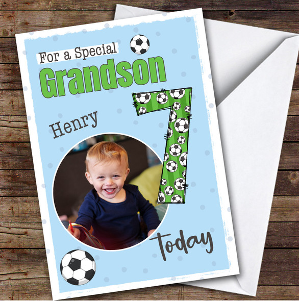 7th Grandson Football Boys Custom Personalized Birthday Card