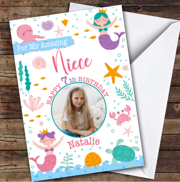 7th Niece Sea Life Photo Custom Personalized Birthday Card