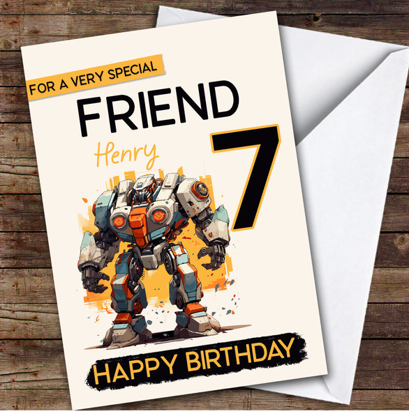 7th Friend Super Robot Custom Personalized Birthday Card