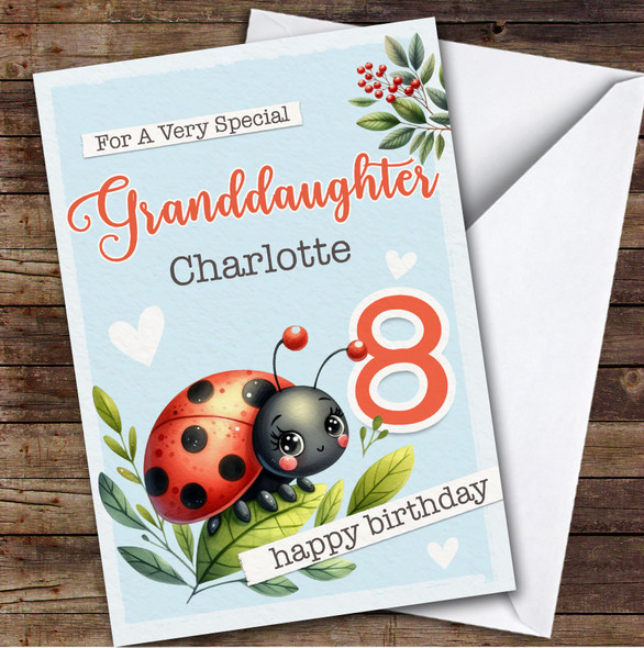 Granddaughter 8th Ladybug Ladybird Custom Personalized Birthday Card