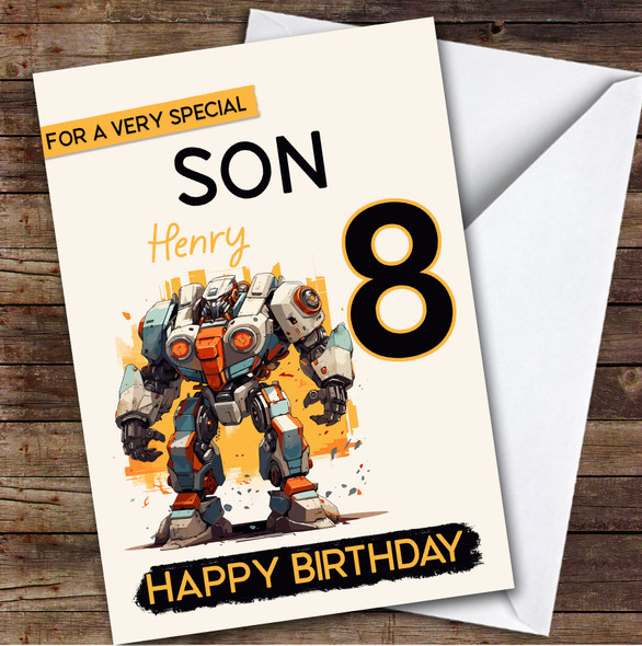 8th Son Super Robot Boys Custom Personalized Birthday Card