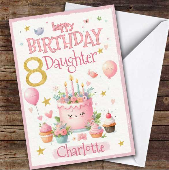 8th Daughter Pink Cake Custom Personalized Birthday Card