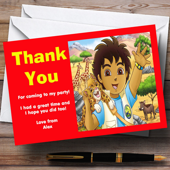 Go Diego Go Personalized Children's Birthday Party Thank You Cards