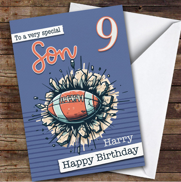 9th Son Rugby Ball Boys Custom Personalized Birthday Card
