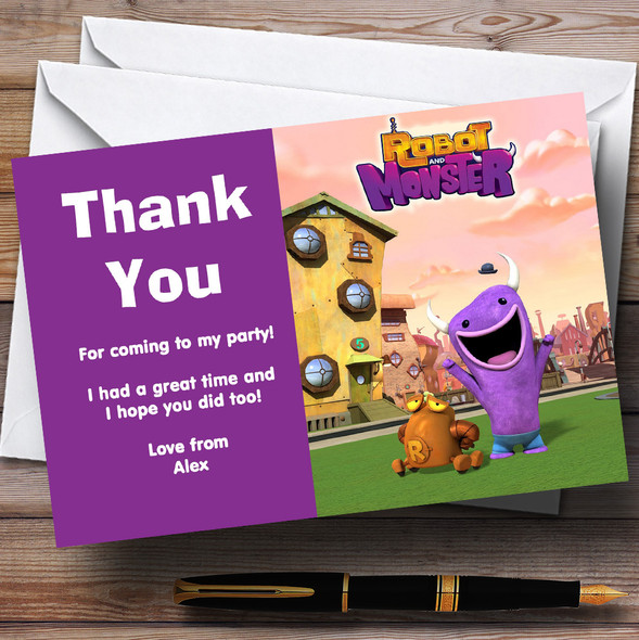 Robot And Monster Personalized Children's Birthday Party Thank You Cards