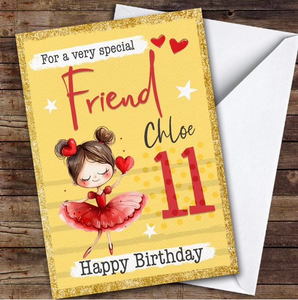 Friend Yellow 11th Ballet Dancer Ballerina Custom Personalized Birthday Card