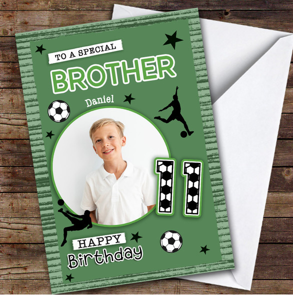 11th Brother Football Photo Boys Custom Personalized Birthday Card